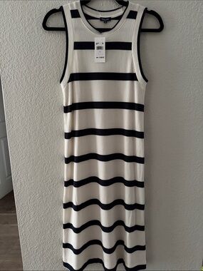 Splendid Navy and Cream Striped Ribbed Midi Dress